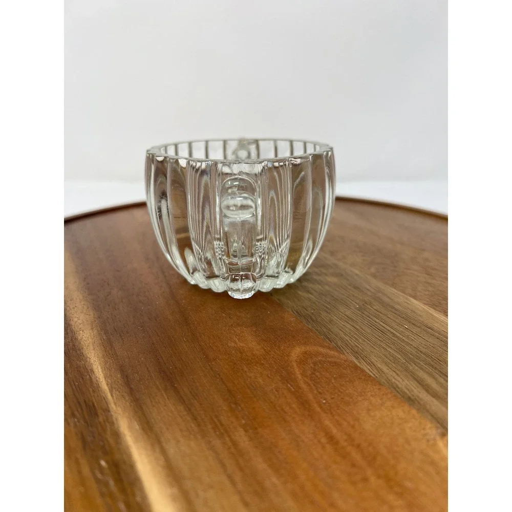 Vintage Clear‎ Glass Sugar Dish with Handles Ribbed Sides